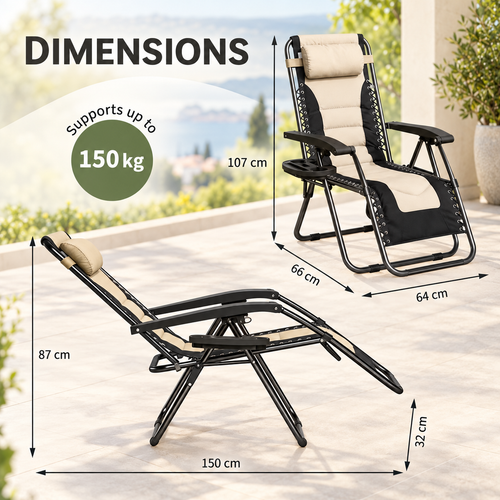 Set of 2 Padded Zero Gravity Reclining Chairs with Side Trays