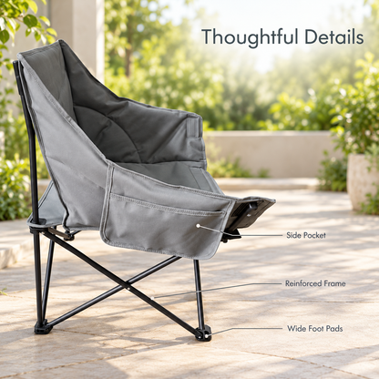 Padded Folding Camping Chair with Side Pocket & Carry Bag