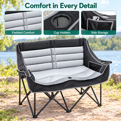 Padded Double Folding Camping Chair with Carry Bag