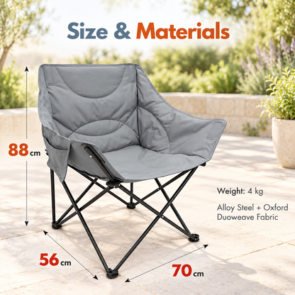 Padded Folding Camping Chair with Side Pocket & Carry Bag