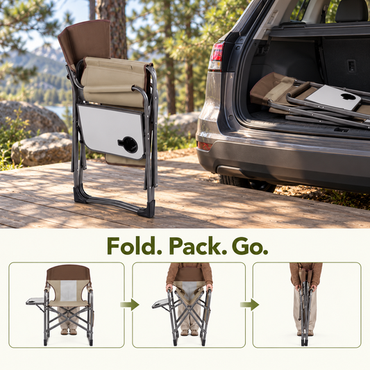 Folding Camping Director’s Chair with Side Table & Cup Holder