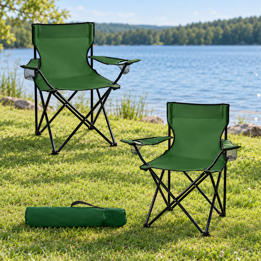 Portable Folding Camping Chair with Cup Holder and Carry Bag