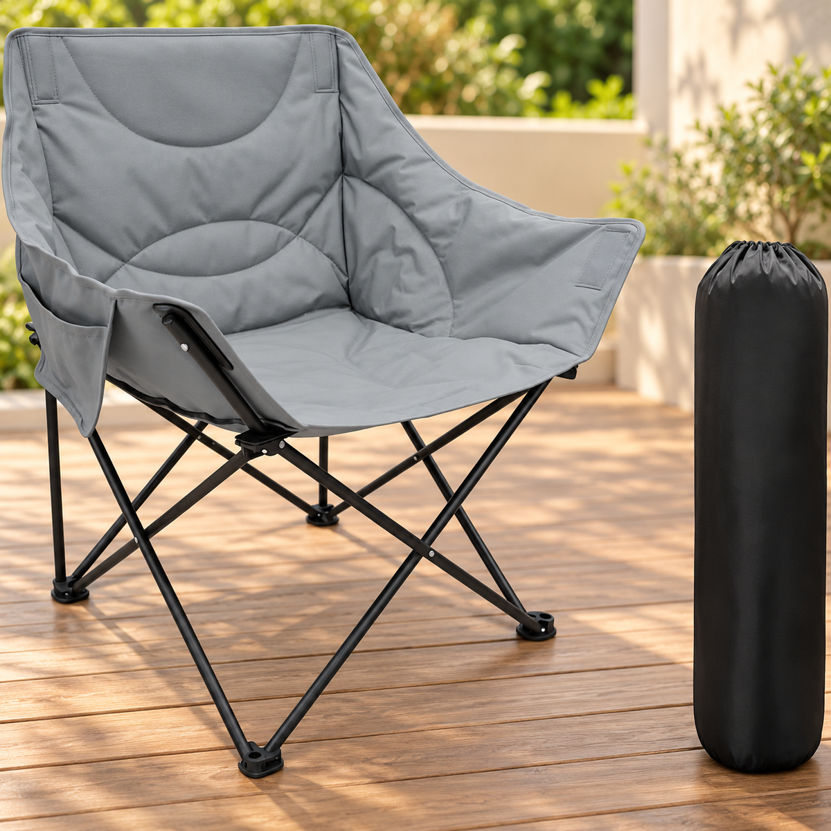 Padded Folding Camping Chair with Side Pocket & Carry Bag