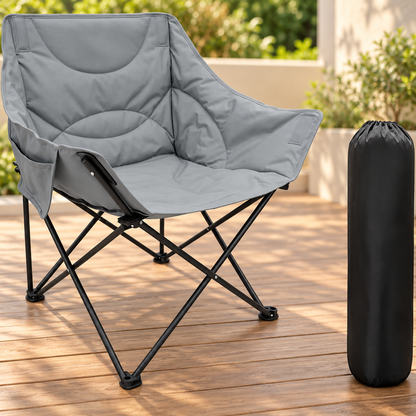 Padded Folding Camping Chair with Side Pocket & Carry Bag