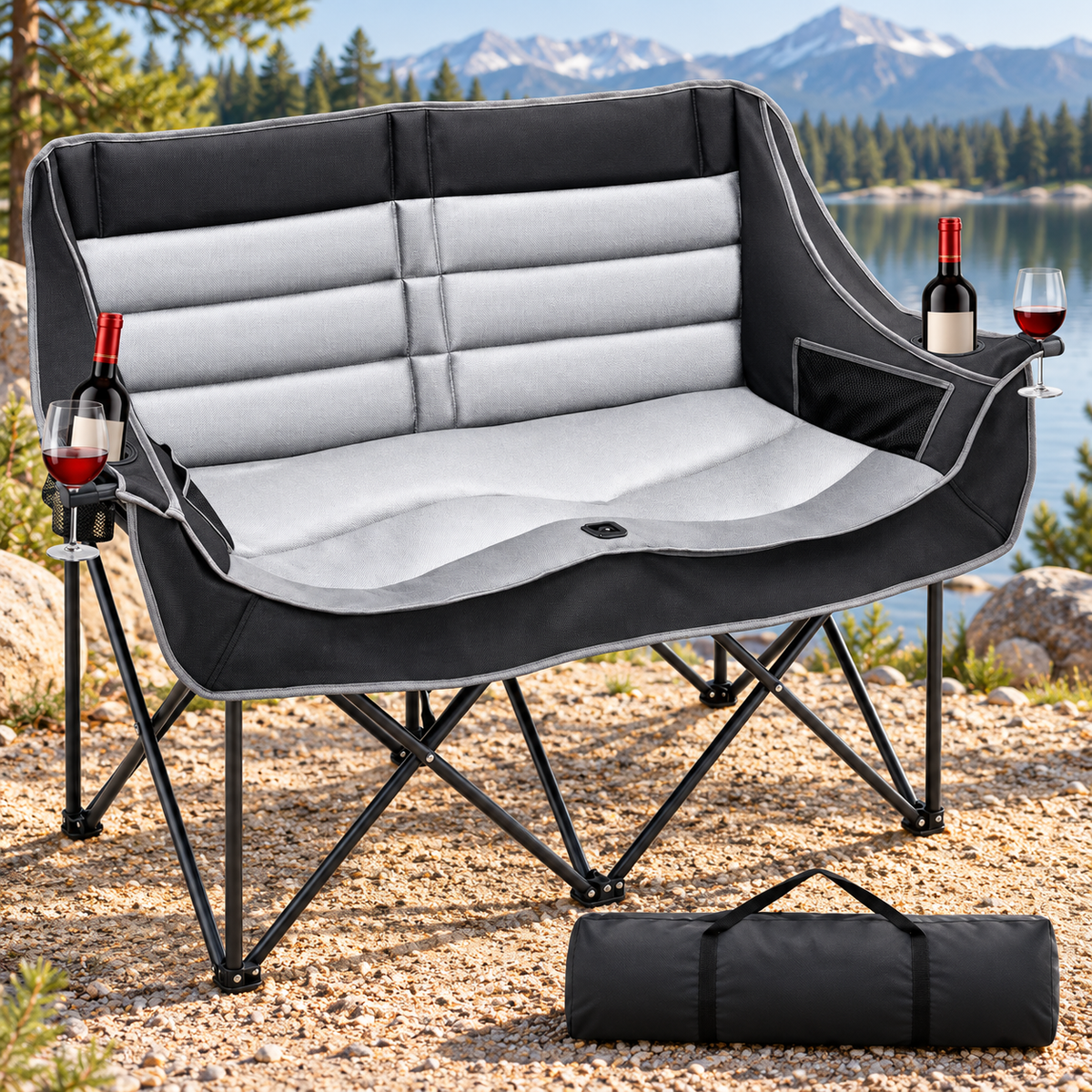 Padded Double Folding Camping Chair with Carry Bag