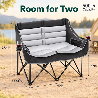 Padded Double Folding Camping Chair with Carry Bag