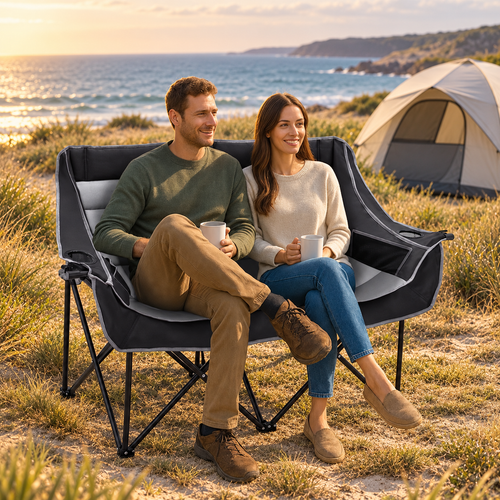 Padded Double Folding Camping Chair with Carry Bag