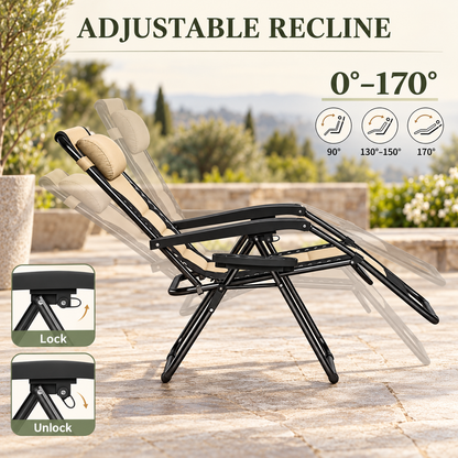 Set of 2 Padded Zero Gravity Reclining Chairs with Side Trays